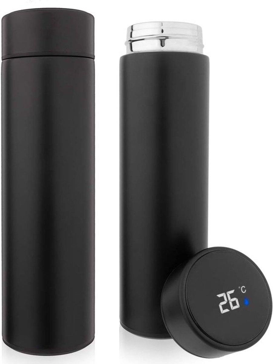 Luxe Thermosfles Met Temperatuurweergave - Slimme Isoleerfles 500 ml - Rvs Waterfles Houdt 12u Warm En 24u Koud - Dubbelwandige Thermobeker Voor Koffie En Thee - Perfect Voor Reizen Sport En Kantoor - Lekvrij - Zwart