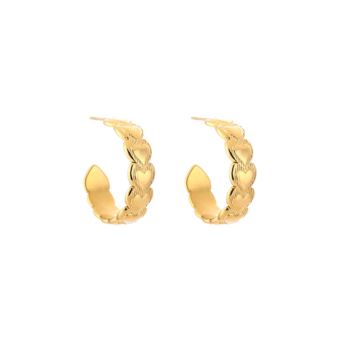 Stainless Steel Textured Interlocking Heart Open Hoops – Luxe Schakel Hartjes Oorringen – RVS - Goud
