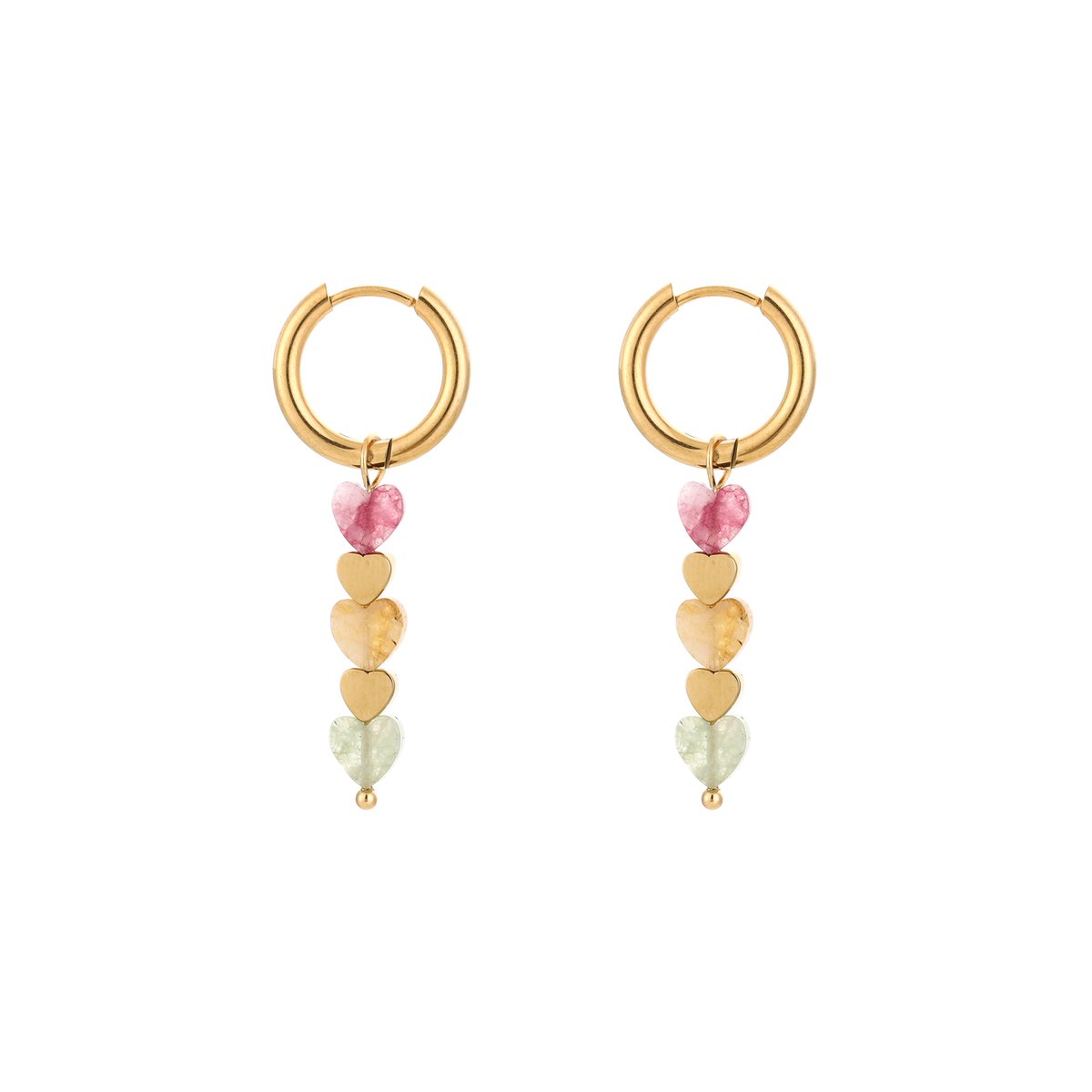 Stainless Steel Tiered Hearts Cascade Charm Hoops – Luxe Gelaagde Hartjes Cascade Oorringen – RVS - Mix
