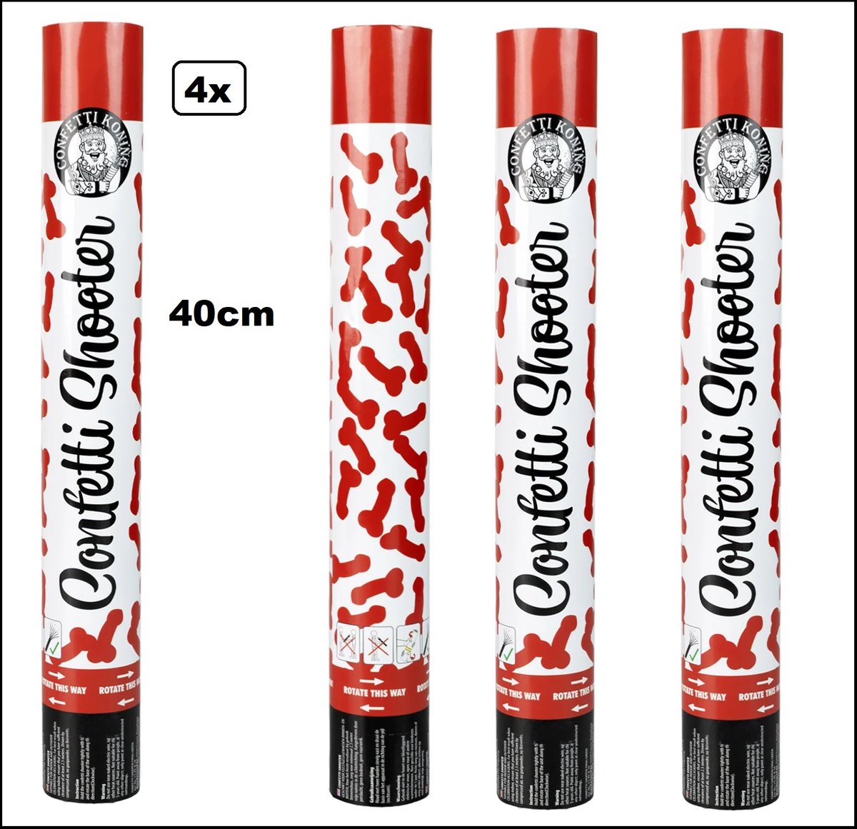 4x Confetti shooter penis snippers 40cm - papier - Fun thema feest party vrijgezellen party bachelor party