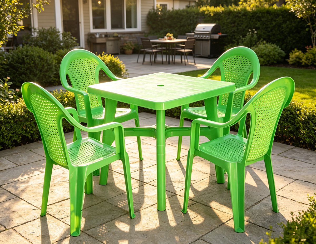 Tuinmeubelset Groen - 1 Tafel + 4 Stoelen, 80x80x72cm Kunststof Terrasset, Max Draagvermogen 150kg met Antislip Poten, Geschikt voor Tuin, Terras en Buiten Dineren