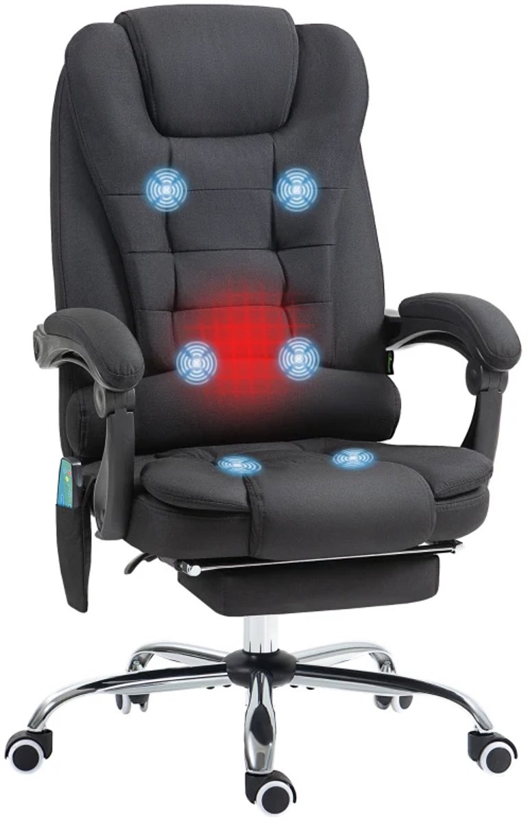 Ergonomische Bureaustoel met 6 Massagepunten - Massagestoel - In Hoogte Verstelbaar - 360° Draaibaar - 135° Kantelbare Rugleuning - met Voetensteun & Verwarmingsfunctie - Kantoorstoel - Gamestoel - Volwassenen Stoel - Computerstoel - Zwart