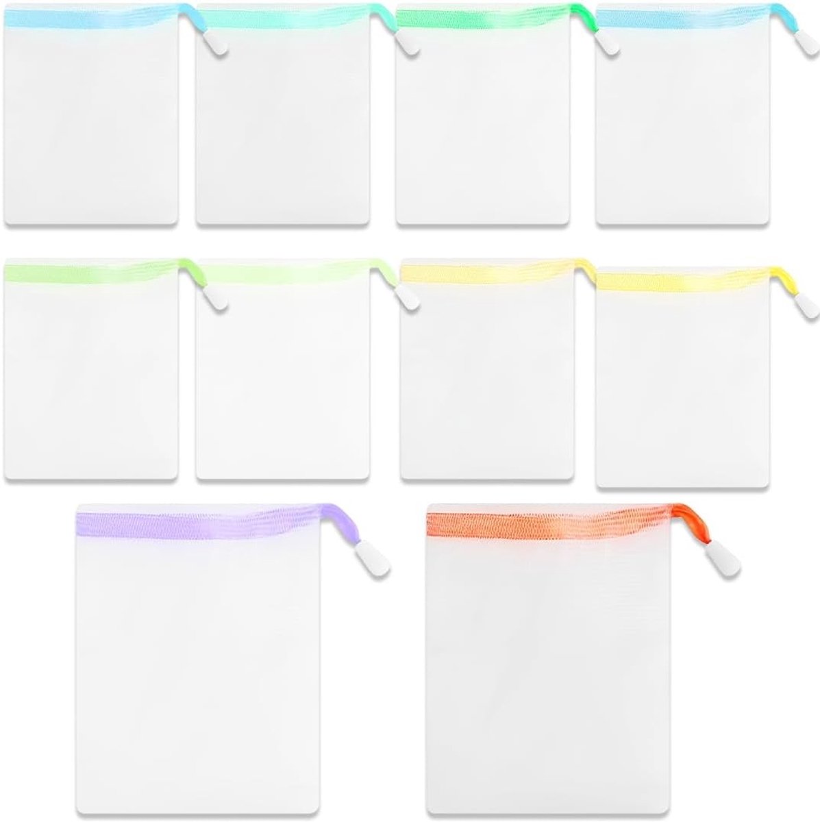 Pack van 10 Nylon Zeep Scrub Netten voor Gezichtsreiniging, Badkamer en Schuim, 11 x 9 cm met Trekkoord