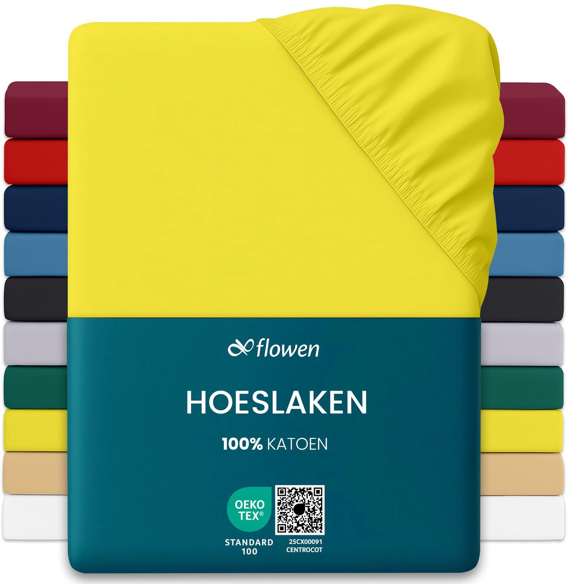 SnelShoppen - Hoeslaken 180x200 cm voor Tweepersoonsbed - Geel - 100% Katoen - Mijtdicht en Ademend - Zacht, Duurzaam en Machinewasbaar - Geschikt voo