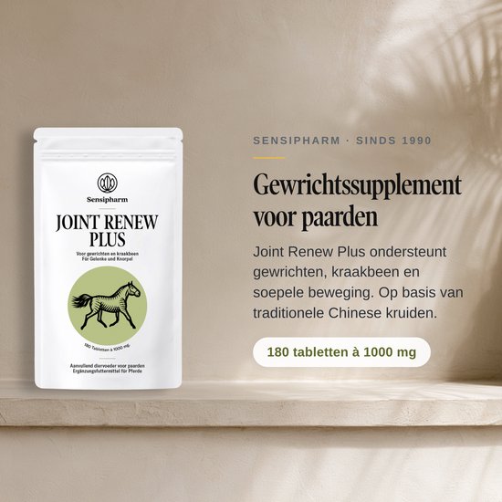 Sensipharm Joint Renew Plus: gewichtssupplement voor paarden, 180 tabletten à 1000 mg, ondersteunt gewrichten, kraakbeen en soepele beweging.