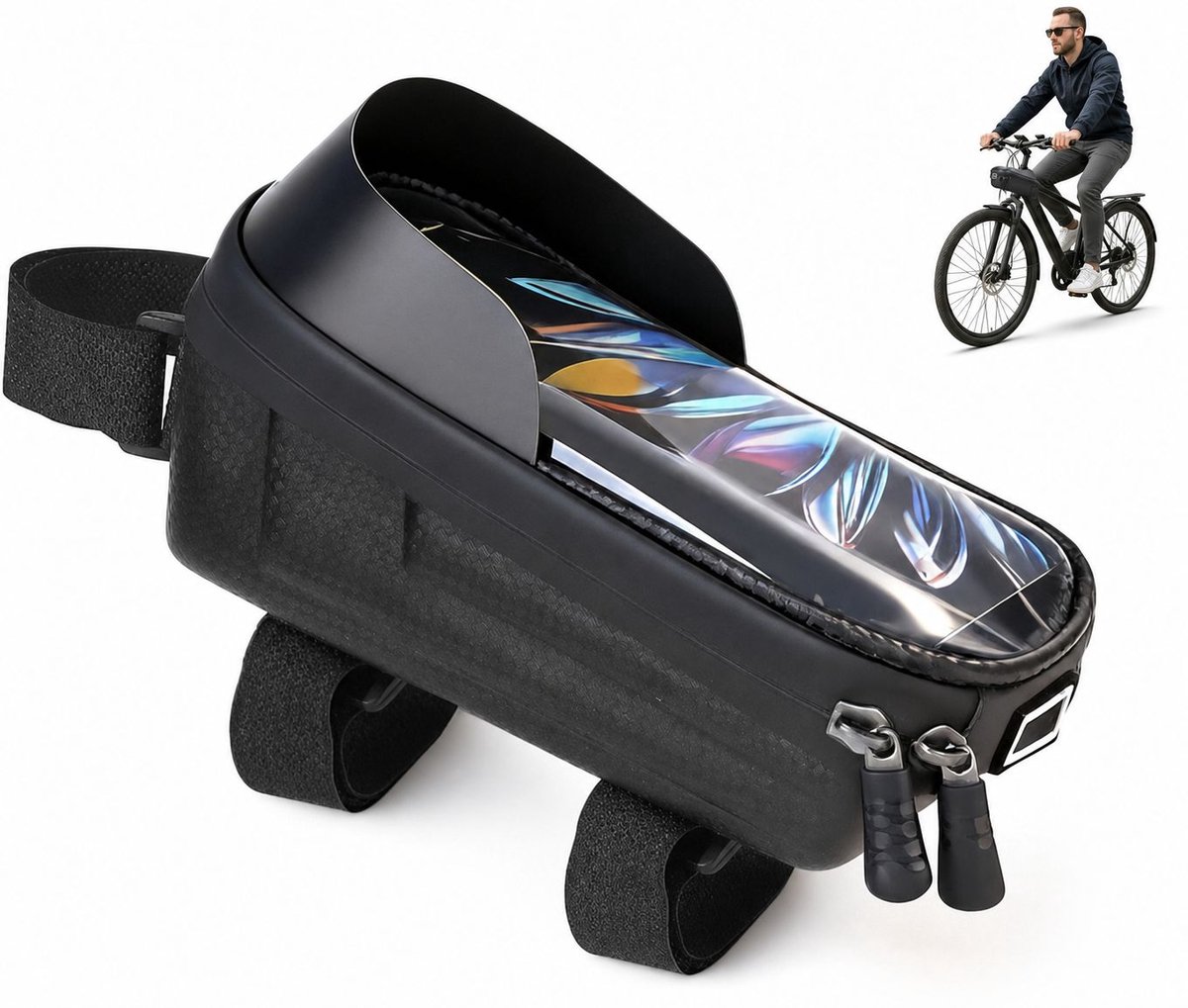 VHV - Fietstelefoonhouder met stuurtas - Waterbestendige EVA tas met touchscreen voor smartphones tot 6,9 inch