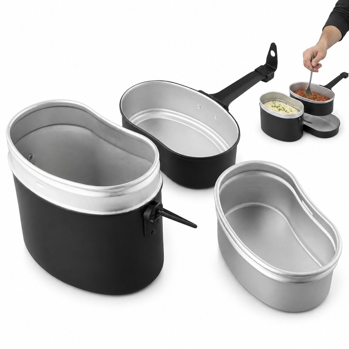 VHV - Camping kookset compact - 3-delige aluminium mess kit 15 x 15 x 5 cm voor backpacken en outdoor koken