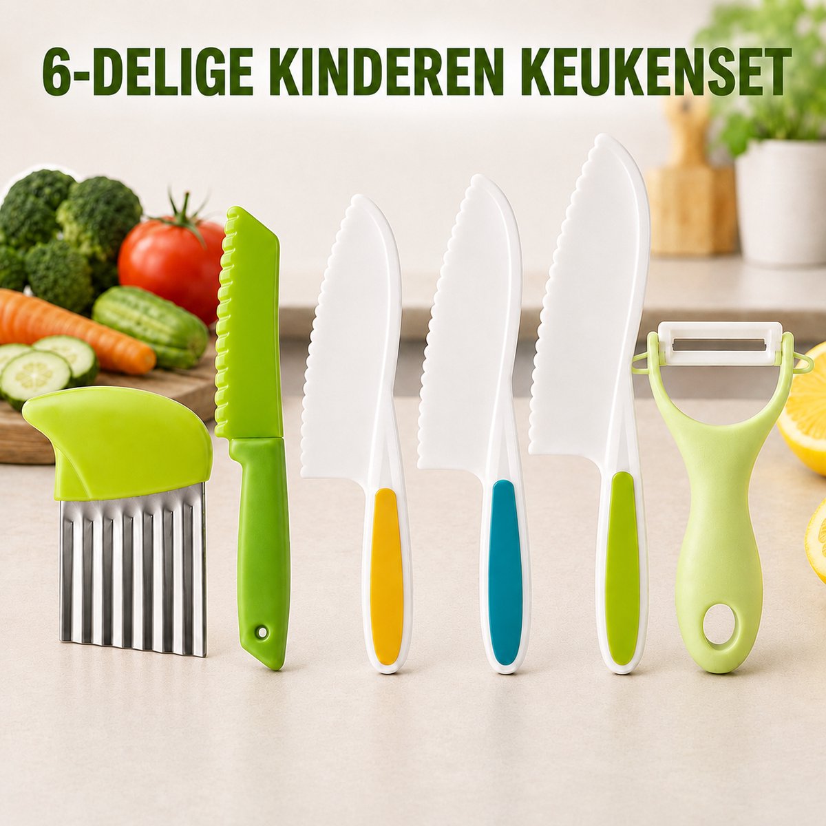 YYchan Kindermessenset-6 Delige Set-Kinderbestek-Veilige Messen Voor Kinderen-Gekleurde kindermessen-keukenset kinderkeuken-Kindermessen met Schilmesje Kindermes Frietsnijder