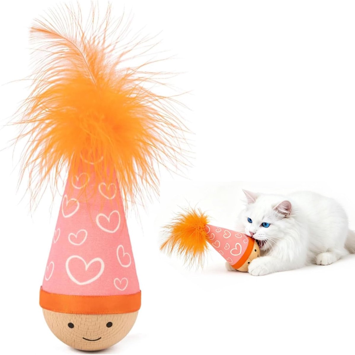 KZQ Kattenspeelgoed - Houten wiebel speeltje, kattenkruidvrij - Stimuleert jachtinstinct en beweging - Voor binnenkatten, thuis, training en spel