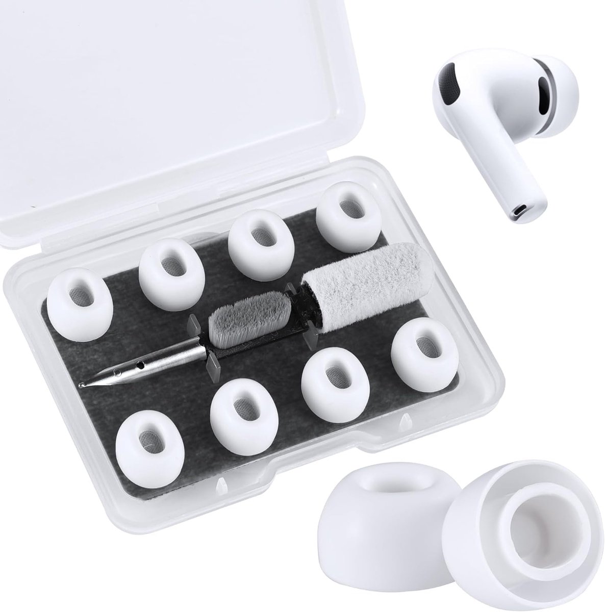 SnelShoppen - 4 Paar Vervangende Silicone Oorkappen, Oortips voor AirPods Pro 3 (3e Generatie 2025), Geluidsisolatie Gaten Oordopjes en Reinigingskit