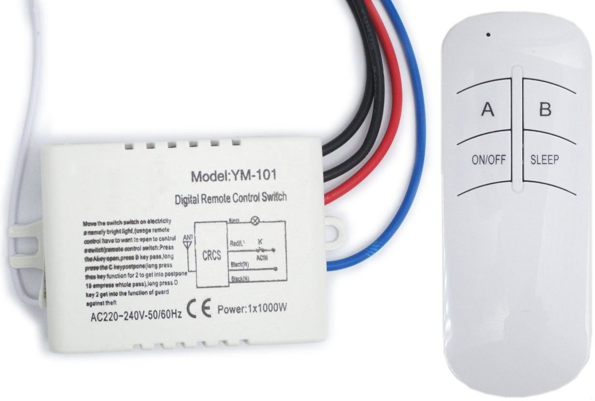 Namvo digitale wandschakelaar, 1-weg, aan/uit, 220 - 240 Volt, met afstandsbediening - ShopVlot