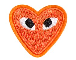 Patchy® – Oranje Hartje Met Oogjes Strijk Embleem Patch 4.5 cm / 4 cm / Oranje Wit Zwart - Patches (WOP)