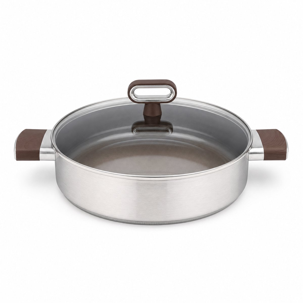 Cheffinger Lage Braadpan met Deksel - 28cm - Honingraat Antikras - Super Reliëf - Stof-Touch Handgreep met Houtlook - RVS - Inductie - PFAS-vrij en PFOA-vrij