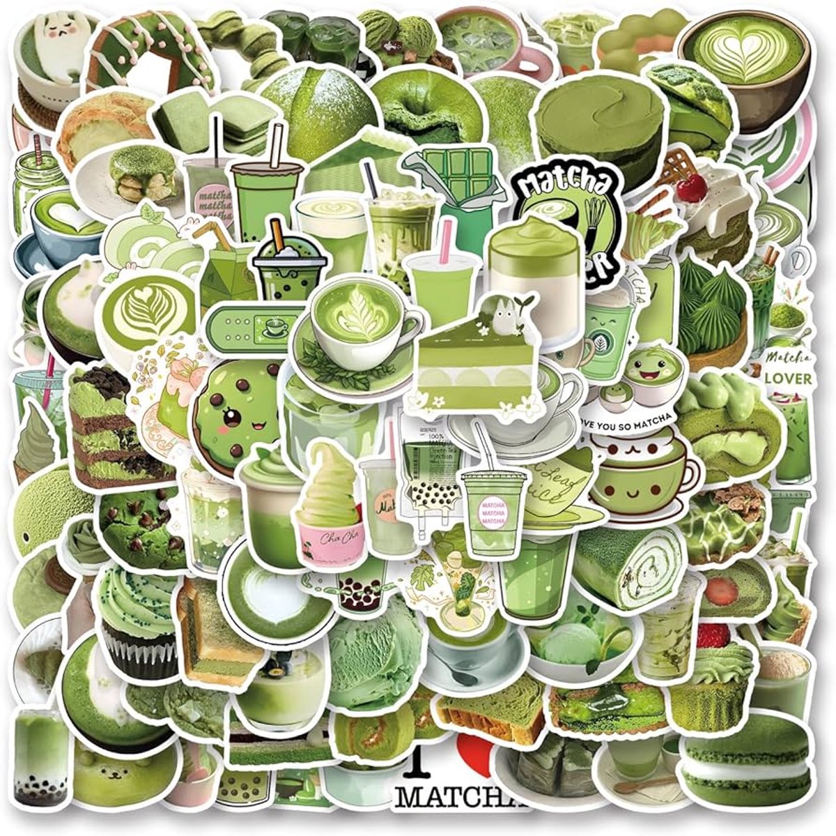 50x Matcha stickers - Groene thee - Matcha latte - Thee - Japanse matcha drink - Kawaii stickers - Laptop / waterfles / bullet journal / scrapbook - Matcha lover - Matcha princess stickers - Jonyx