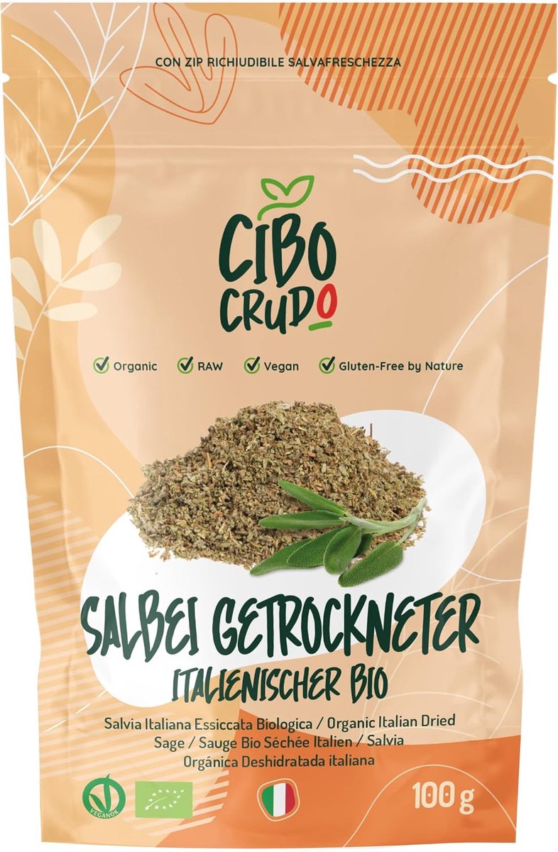 Salie gedroogd biologisch - 100 gr. - warme geur met kamfer en munt - bevordert de spijsvertering - SnelShoppen