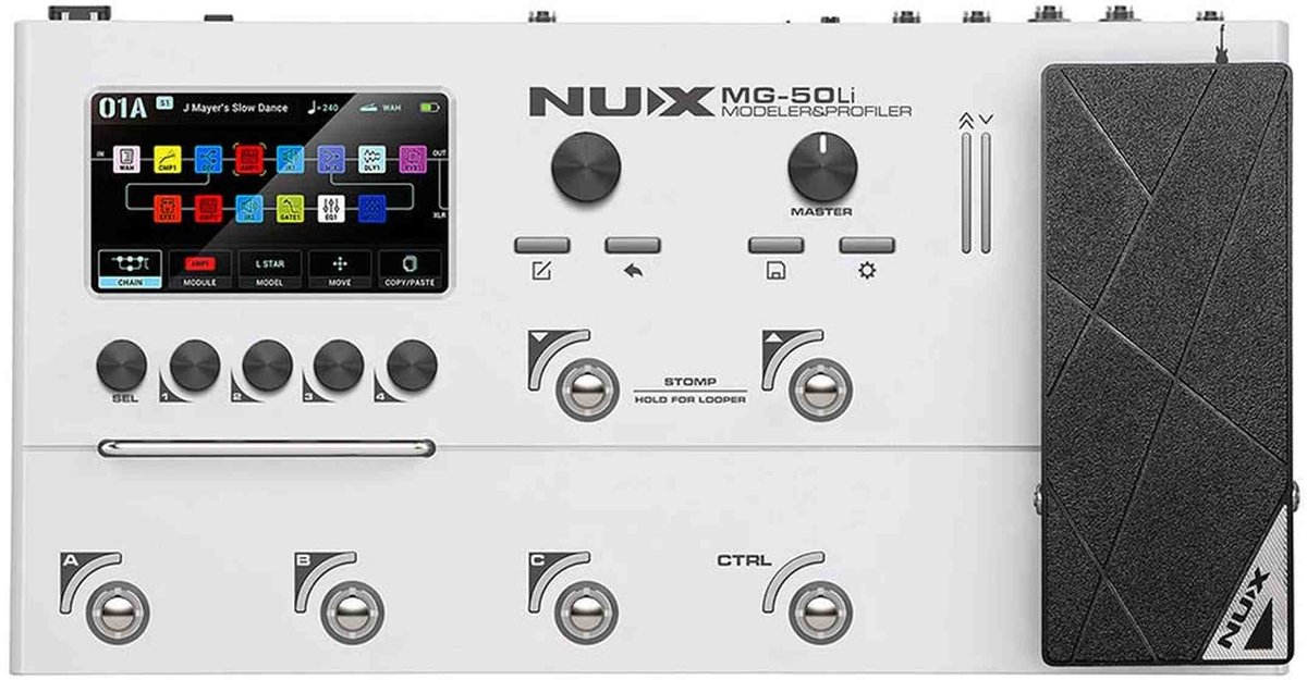 NUX MG-50Li WH Multi-Effects Processor met Amp Modeler, Profiler, Battery, USB Audio en Draagtas, Wit