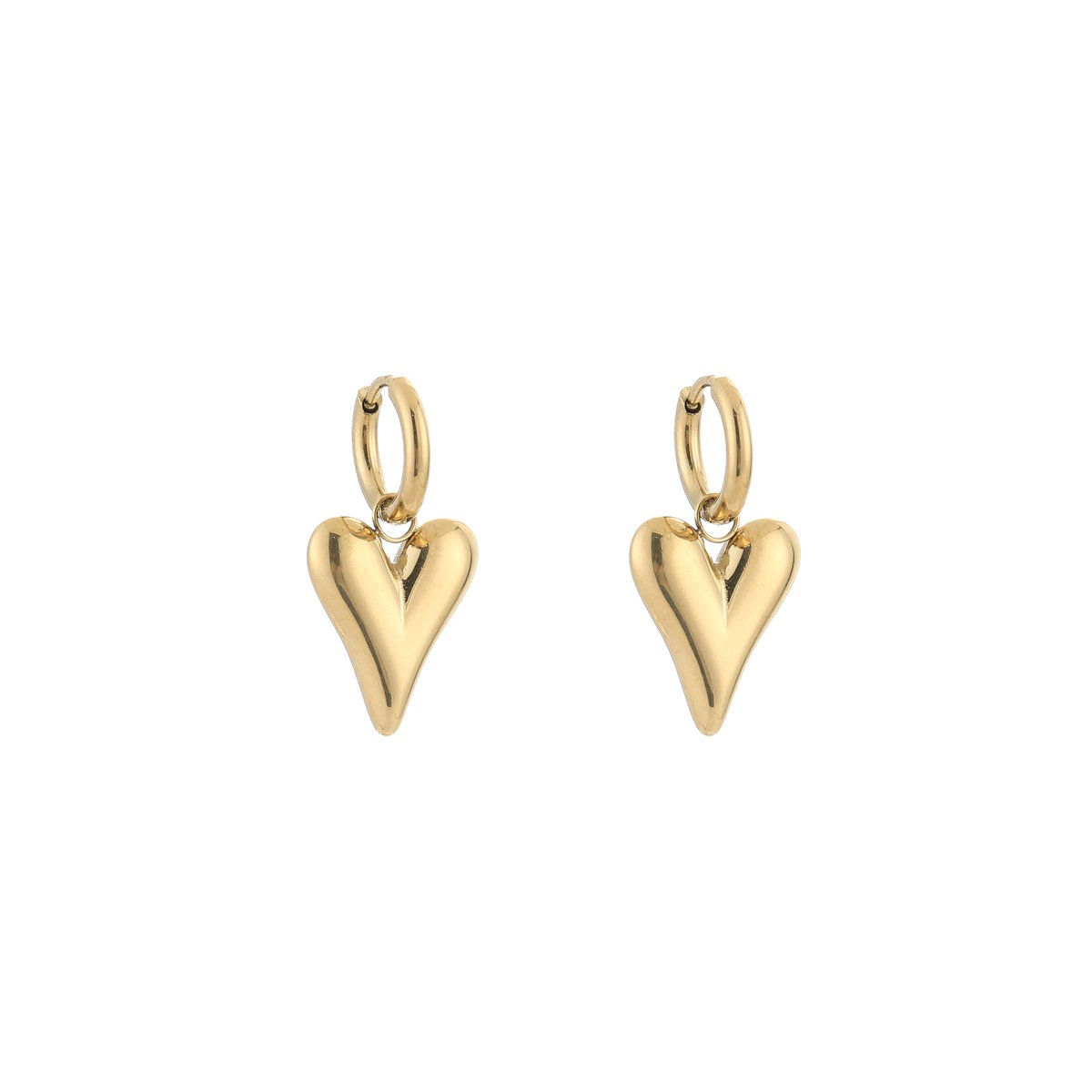 Puffy Chunky Heart Charm Hoops – Luxe Oorringen met Puffy Hart Bedel – RVS - Goud
