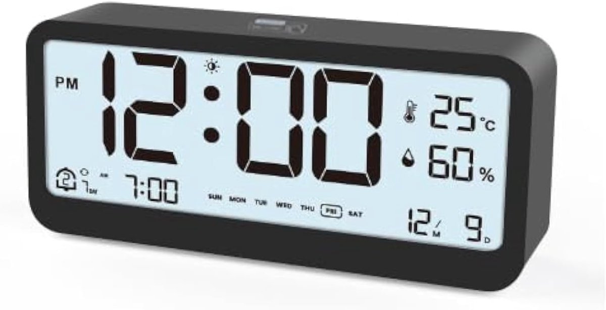 Digitale wekker met 2 alarmtijden - Temperatuurdisplay en hygrometer - Stil en batterijgevoed - SnelShoppen