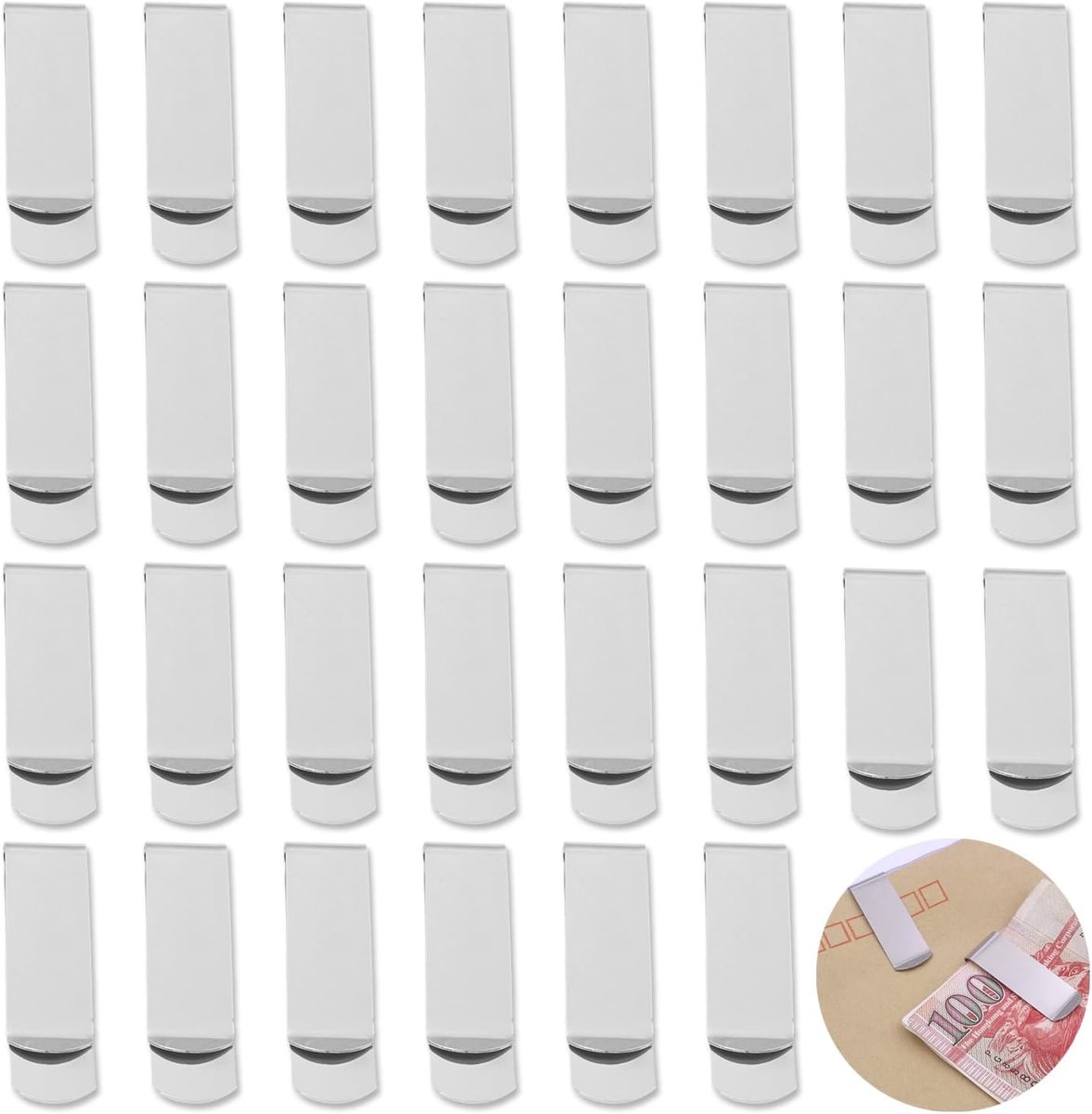 30 stuks geldclip, roestvrij stalen portemonnee creditcardhouder geldclip voor mannen vrouwen, visitekaarthouder zak voor voorvak minimalistische portemonnee clip - zilver