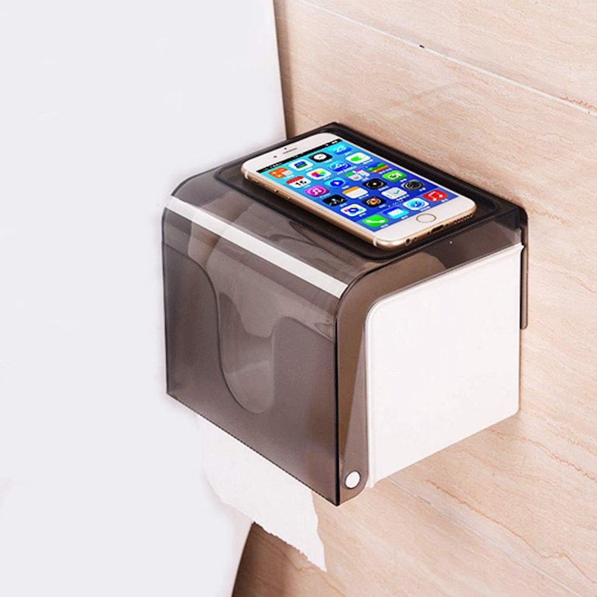 Toiletrolhouder zonder boren - Toiletrolhouder met Telefoon plankje - Toiletpapier houder - Wc papier houder Hangend - Wc Rolhouder & Toilet papier rol houder om dingen op te leggen - Decopatent