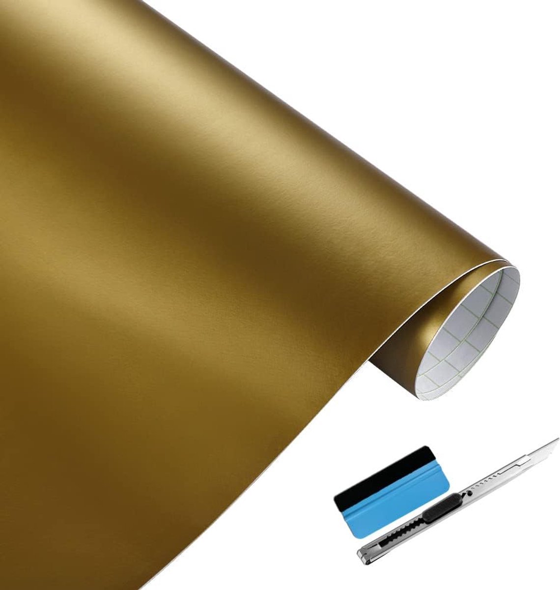 vinylfolie, zelfklevende folie, luchtbel, voor buiten, geschikt voor gebruik in auto's, inclusief installatiegereedschap (Goud, 30cm x 150cm)
