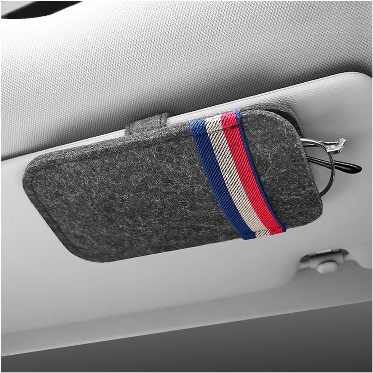 Auto zonnebril clip opbergtas, zonneklep brillenkoker, brilhouder voor auto, universele auto-accessoires, voor auto's, bestelwagens, SUV's (Grijs)