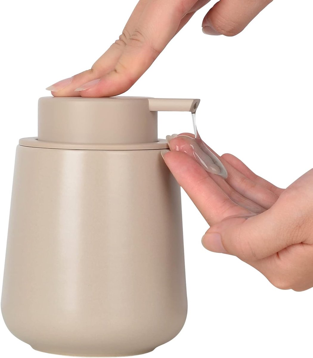 zeepdispenser, navulbare zeepdispenser, keramiek, 350 ml, dispenser geschikt voor handzeep, shampoo, douchegel, wasmiddel, keuken, badkamer (mat kaki, vloeibare zeepdispenser)