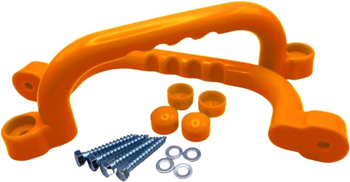 1 paar premium handgrepen, 2 stuks hoogwaardige kunststof handgrepen, leuningen 240 x 75 mm, voor steltenhuizen, stapelbedden, speelhuisjes en speeltorens, oranje