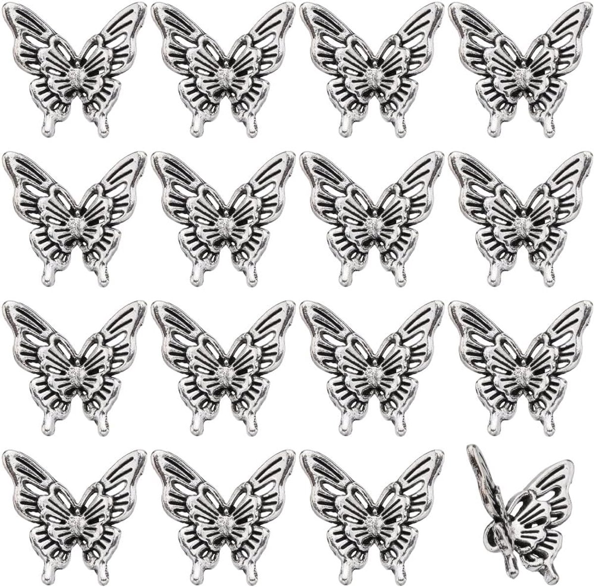 120 stuks kleine vlinder metalen kralen - antieke zilveren Tebitan-stijlen - Vliegende dieren insecten spacer kralen voor het maken van sieraden - ketting armband sleutelhanger - beginner