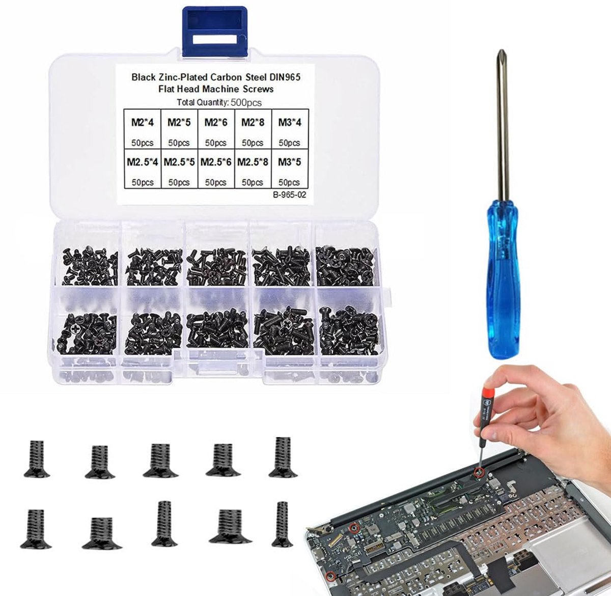 schroeven, schroevenset, 500 stuks schroeven voor laptop, computerschroevenset, reparatieschroeven voor pc van koolstofstaal, M2 M2,5 M3 schroevenset, reserveschroevenset, micro-schroeven