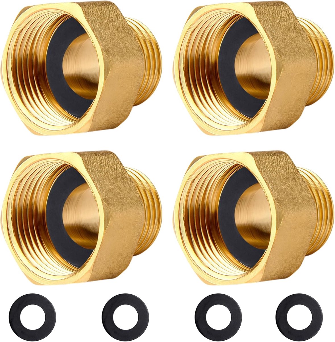 1/2 binnen x 3/8 buiten van messing, 4 stuks adapters verloopstuk 1/2 inch binnendraad op 3/8 inch buitendraad, messing mofnippel gereduceerd IG/AG met rubberen afdichting