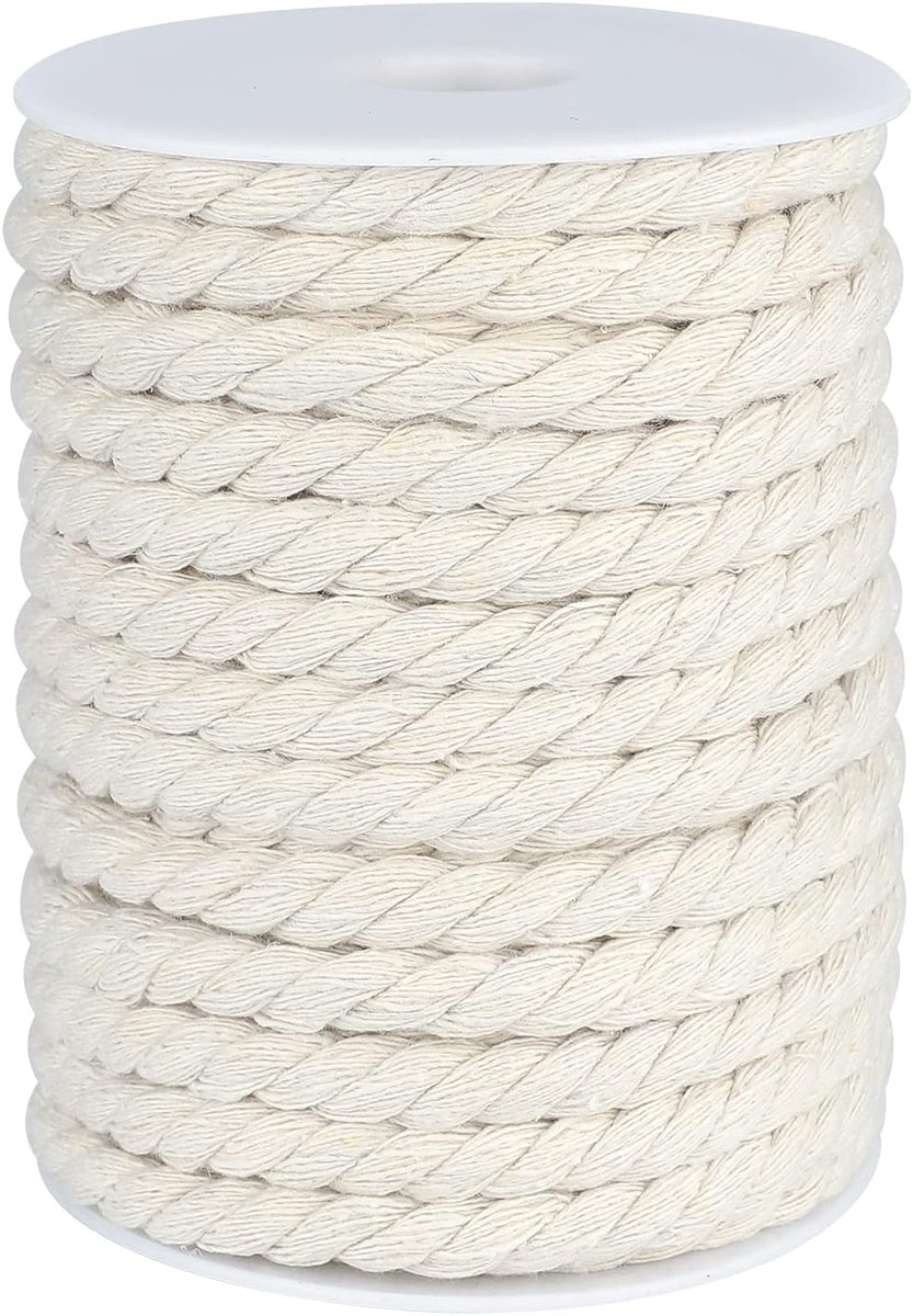 Macramé koord 8 mm, 20 m natuurlijk katoenen touw dik koord voor knutselen, wandophanging, plantenhanger, breien, tuinieren, decoratie