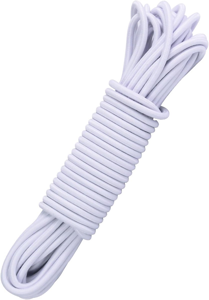 touw, 5 mm, 12 m, wit, expandertouw, zeiltouw, weerbestendig spankoord, rubberen koord, elastiek voor doe-het-zelf knutselen, naaien, bagage, kamperen (wit, 5 mm x 12 m)