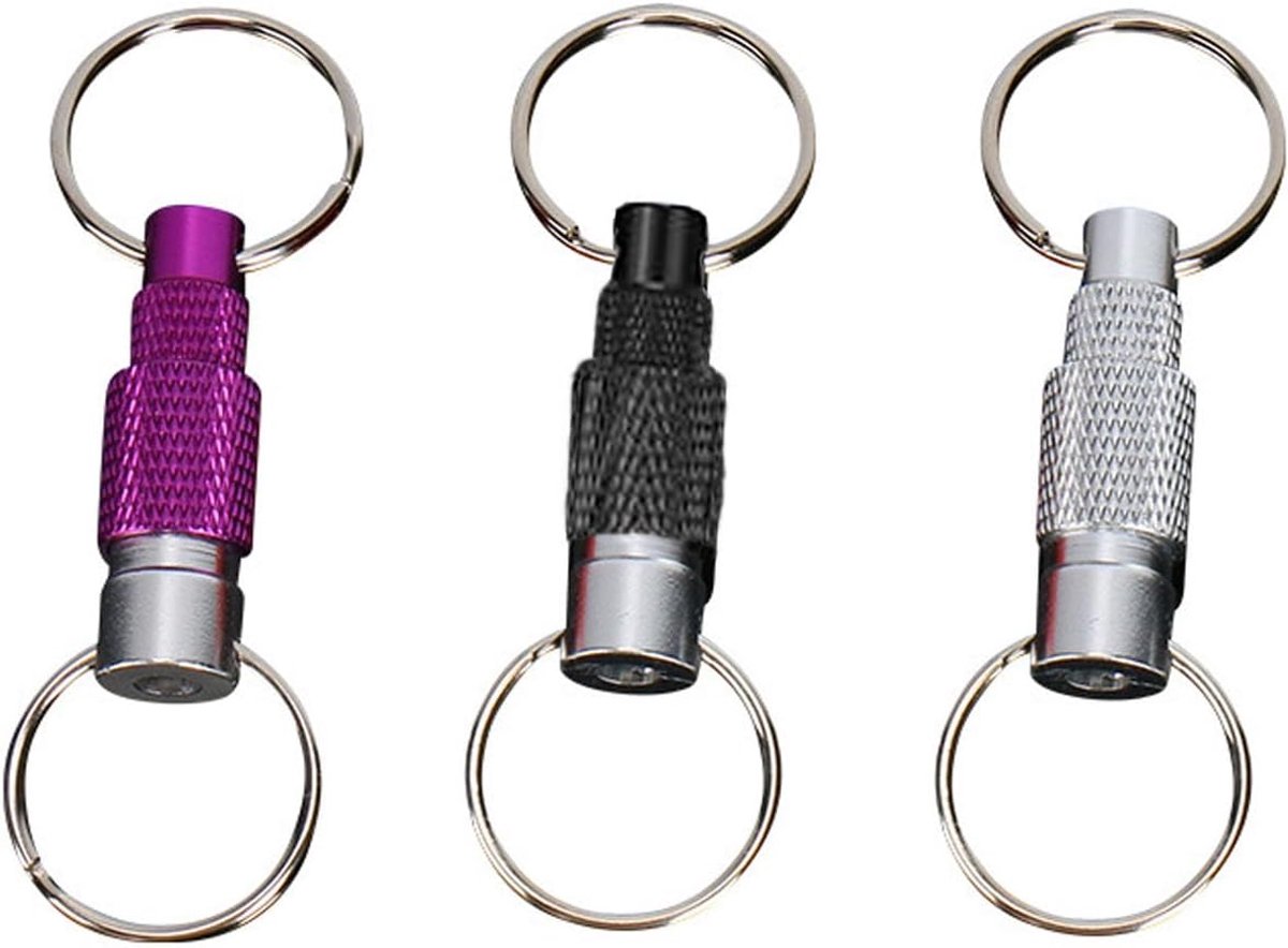 3 stuks afneembare sleutelhanger, sleutelringen met snelsluiting, uittrekbare sleutelhangers, metalen dubbele gesplitste sleutelring voor huis- en autosleutelhangers en accessoires
