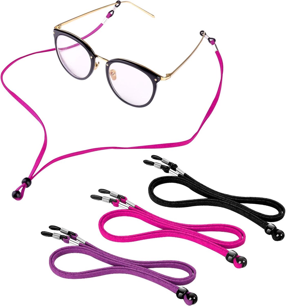 3 stuks sportbrillenband zwembaar, PU leer brillenkoord brillenband brillenketting anti-slip eyewear strap voor leesbril, zonnebril en sport (zwart + rood + donkerblauw), 70