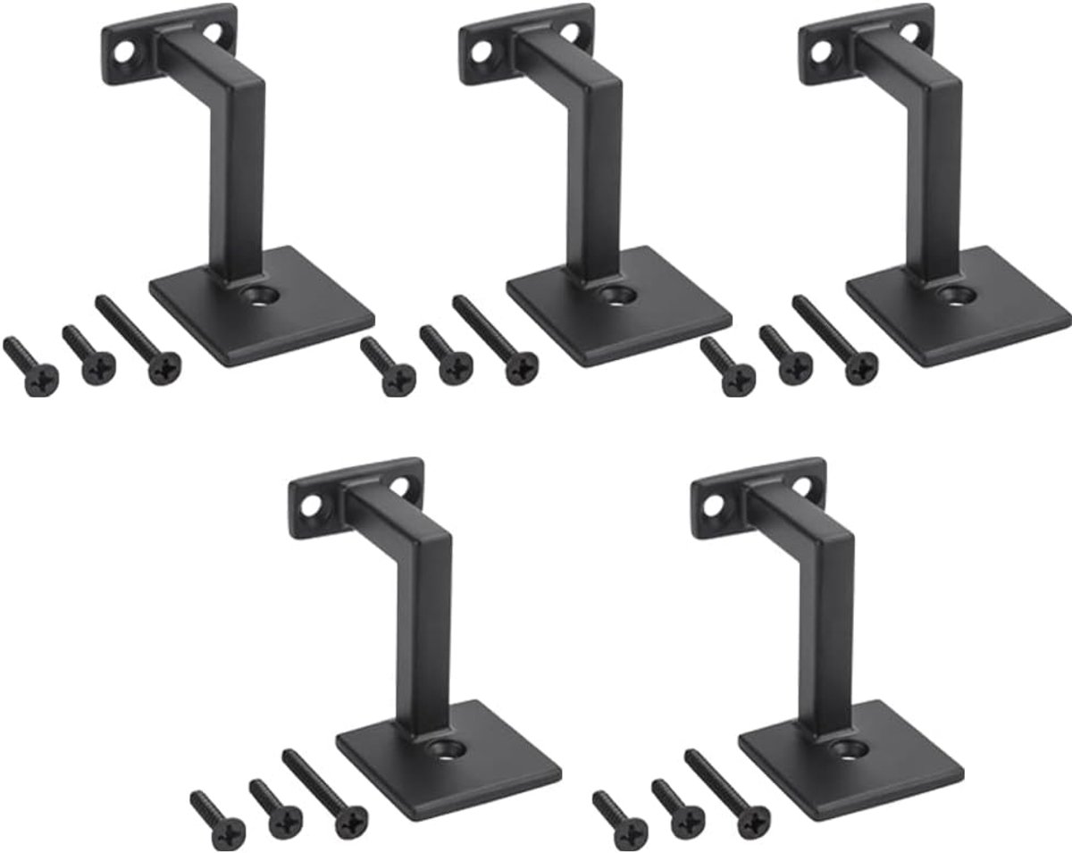 5 x leuningdragers, leuninghouder voor hout, leuninghouder, zwart, indoor leuning, wandhanger, accessoires, trapleuning, ondersteuning (mat zwart)