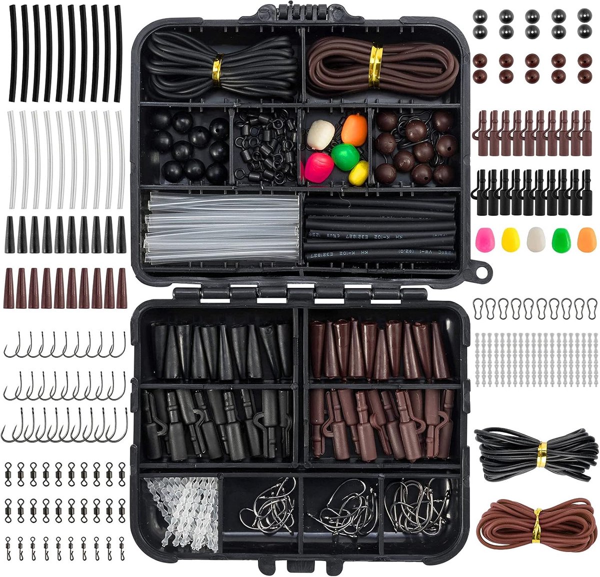 278-delige karpervisaccessoires, in doos, inclusief clips, haken, wervels, krimpkous en andere accessoires, karpervisgerei