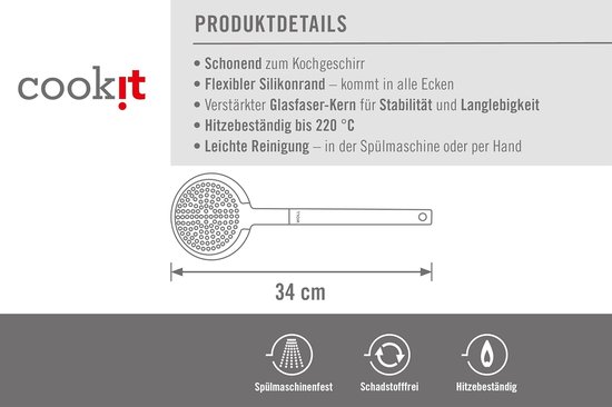 Cook-It, schuimspaan met siliconen omzoomde Easy-handgreep, 11 cm breed, 32 cm lang, hittebestendig tot 220 graden, vaatwasmachinebestendig van cook-it — afbeelding 3