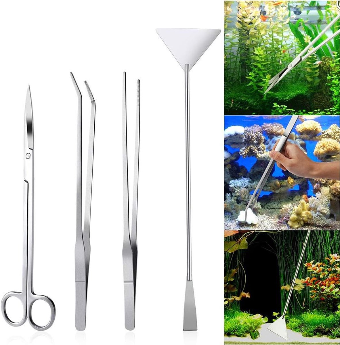 4 stuks roestvrijstalen aquariumwatercaping kit en schaarspatel-gereedschapsset