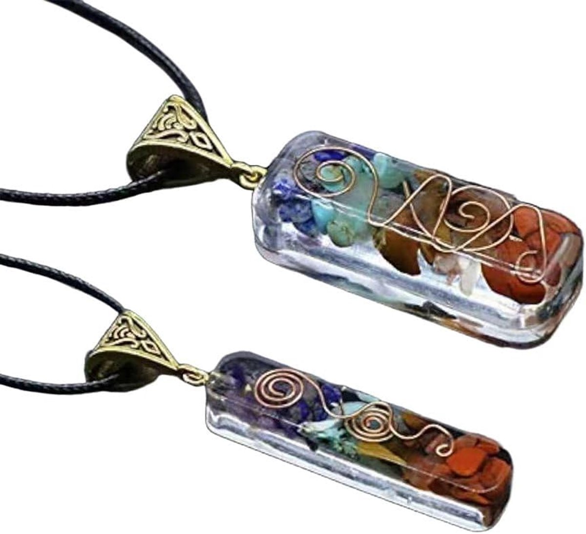 7 Chakra Kristallen Stenen Orgone Hanger, Orgonite Chakra Ketting Voor Emf Bescherming En Spirituele Genezing （set Van 2）