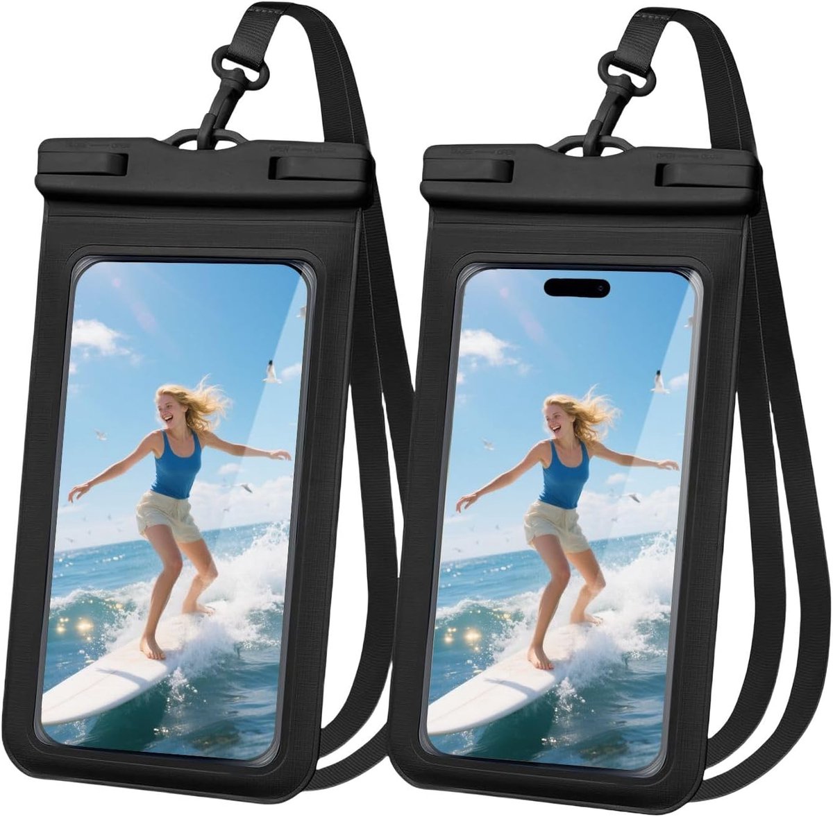 flintronic Waterdicht telefoonhoesje, 2 stuks verstelbare mobiele telefoonhoes met TPU voor zwemmen en regen, IPX8 onderwater telefoon strand droge tas voor iPhone 15 14 13 12 Pro Max Xs, Samsung