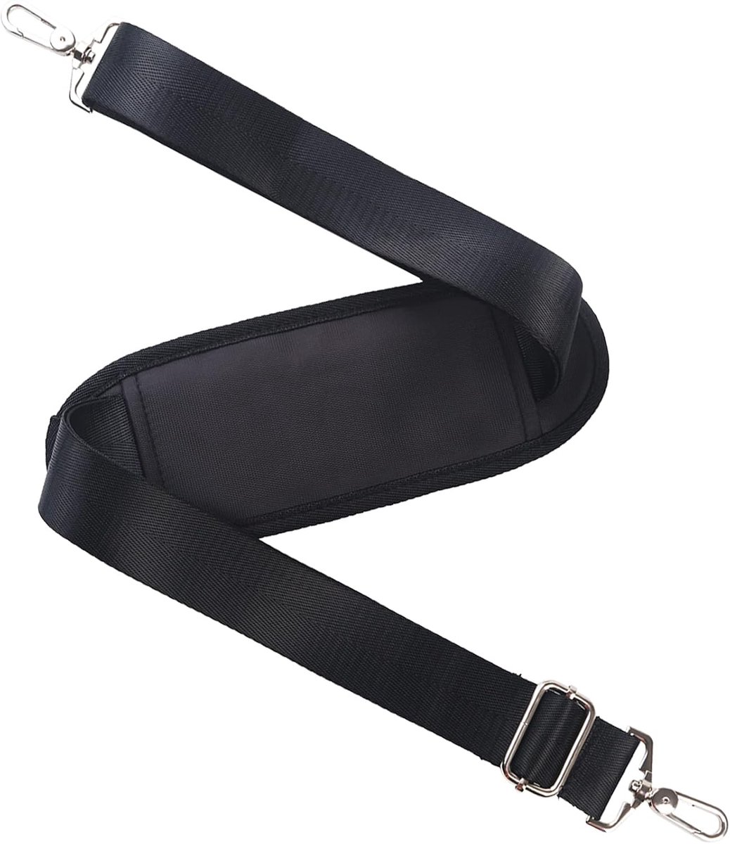 BOMKEE universele vervangende verstelbare tas riem met 59 inch metalen draaibare haken en antislip pad voor laptop tas aktetas Messenger tas luiertas camera tas reistas reistas, Zwart