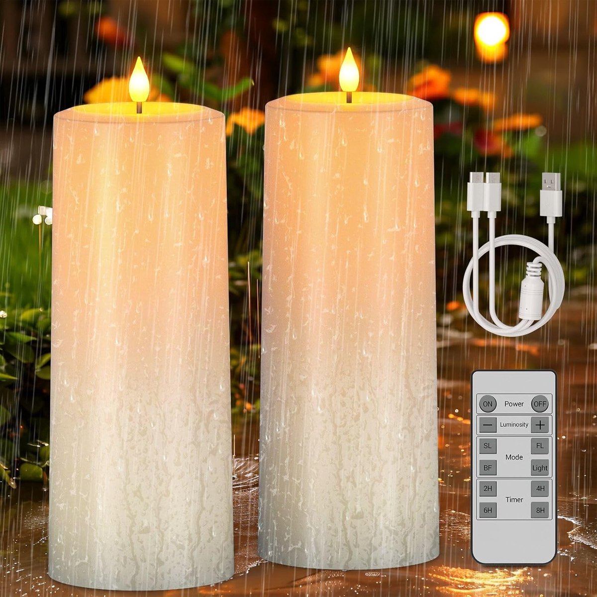 Oplaadbare led kaarsen op zonne-energie outdoor met afstandsbediening, 2 stuks elektrische stompkaarsen oplaadbare led-kaarsen met timer waterdichte tuindecoratie voor buiten tuin