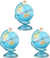 Relaxdays 3 x spaardoos wereldbol - spaarvarken - spaargeld globe – wereldkaart