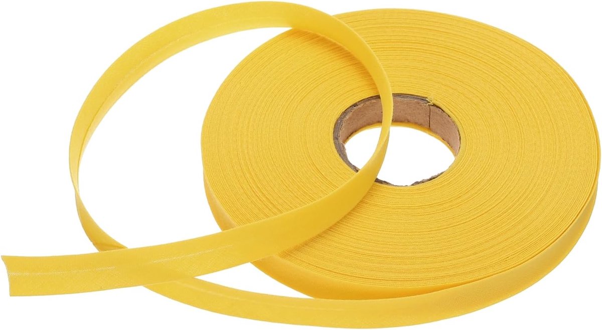 Biaisband met een vouw, doorlopende biaisband van polyester en katoen, voor naaien, knutselen, bindingen, stof, zoom handwerk (geel, 23 m)