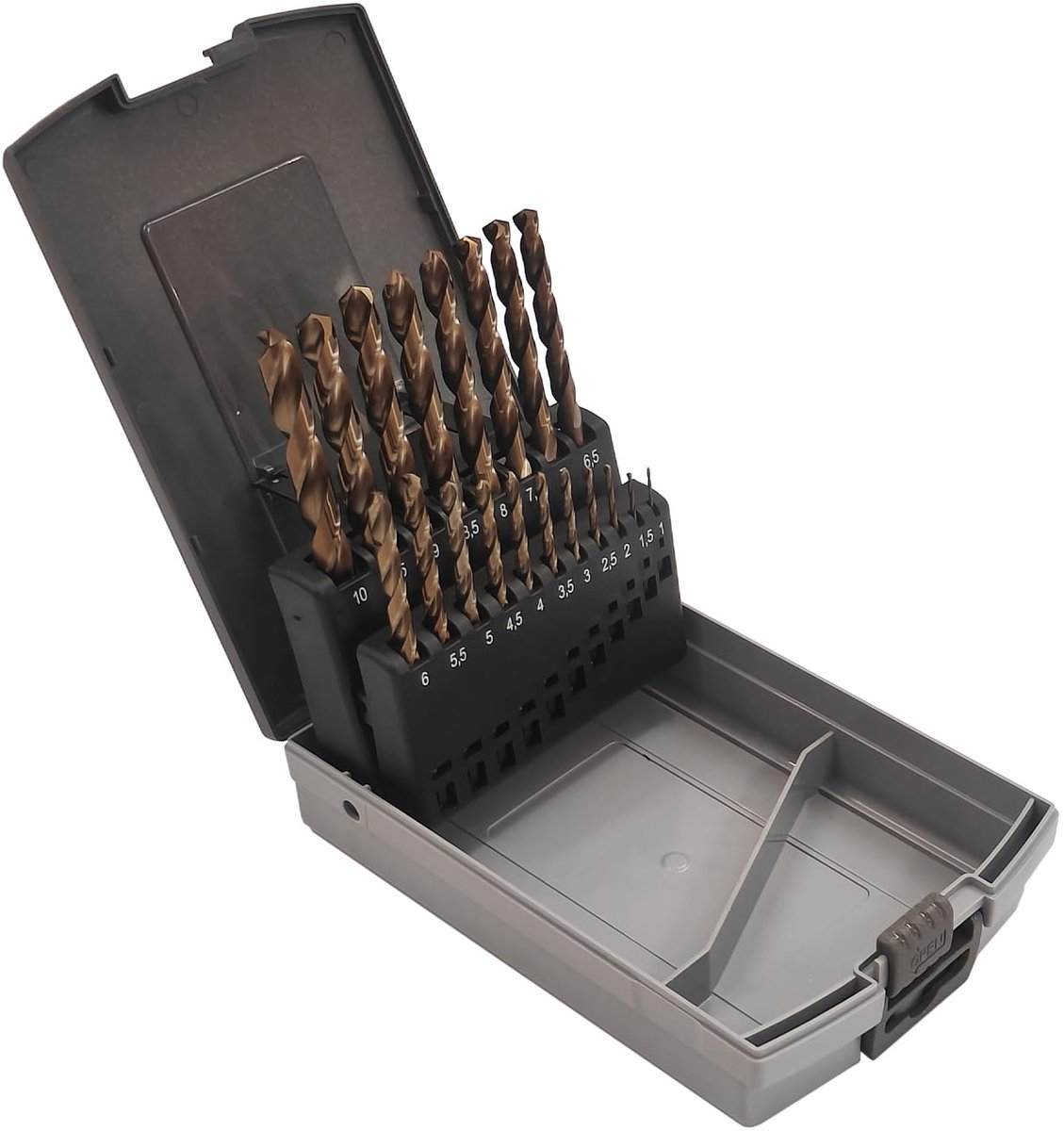 Spiraalboor-set | 19 stuks | HSS-E M35 Cobalt metaalboorset | 1–10 mm 0,5 mm stappen | DIN 338 | voor roestvrij staal, aluminium, hout | Zelfcentrerend voor metaalbewerking