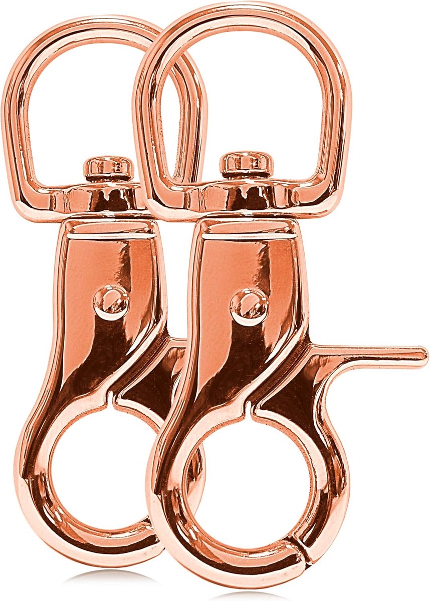 karabijnhaak schaarmodel met draaikop 360 graden en gelast draaigewricht, roségoud, 60 mm, 2 stuks, gelegeerd niet-roestend staal, voor hondenlijn en halsband, paracord 550 en sleutelhanger