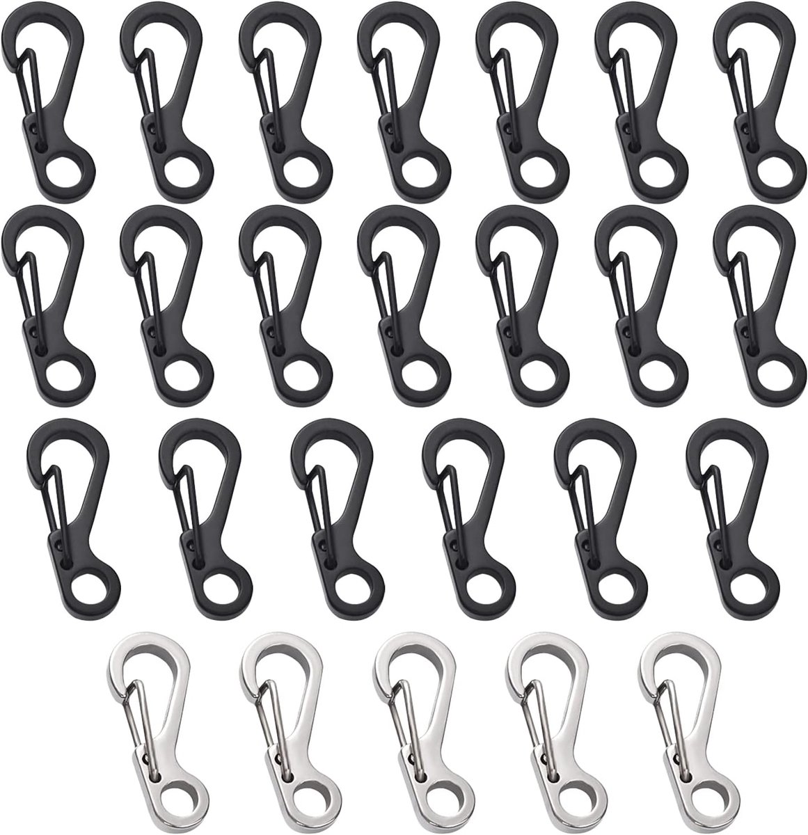 25 mini-karabijnhaken, eenvoudige metalen veergesp, speciaal voor buiten, mini-rugzakgesp van metaal, voor wandelen, vissen en andere activiteiten