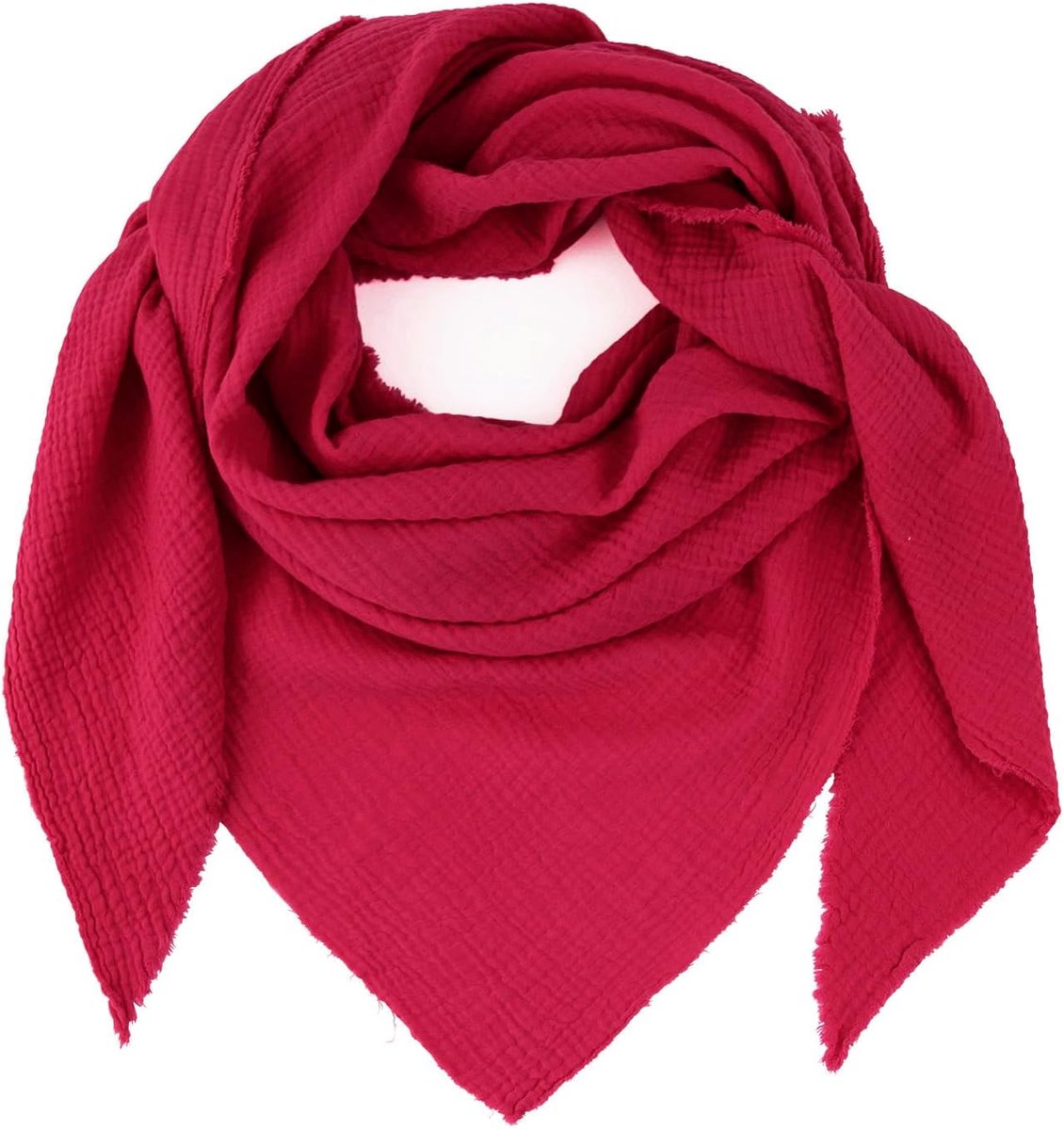 Dames XXL gebreide driehoekige sjaal halsdoek katoen driehoekige sjaal mousseline zonder krassen op de huid, rood, One size