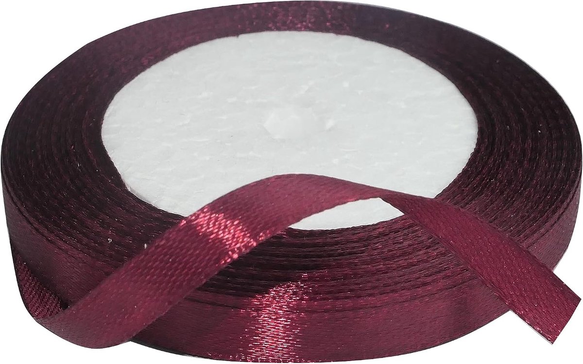 - C50508 - Fijn glanzend decoratief satijnen lint - 6mmx22 meter - Bordeaux - creatieve projecten Couture Art inpakcadeaus feest verjaardag